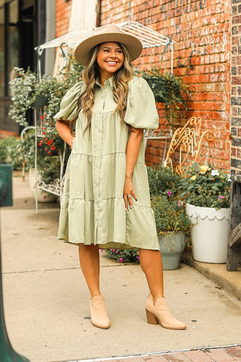 Sassy Sage Button Up Dress