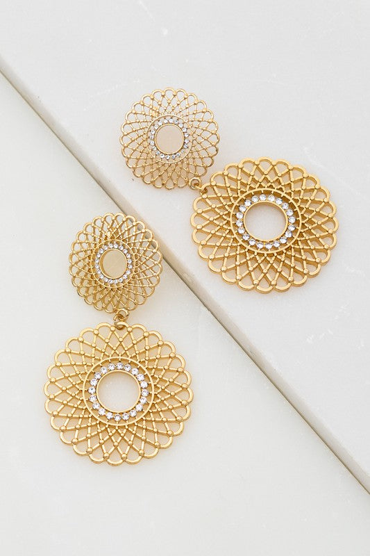 Double Filigree Disk With Rhinestone