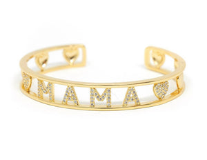 Gold and Crystal Heart MAMA Cuff - Sweet Teens Shop