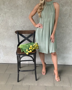 Sage Tie Neck Dress - Sweet Teens Boutique