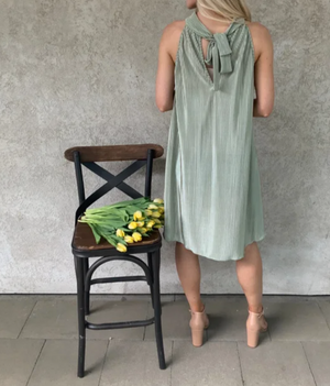 Sage Tie Neck Dress - Sweet Teens Boutique