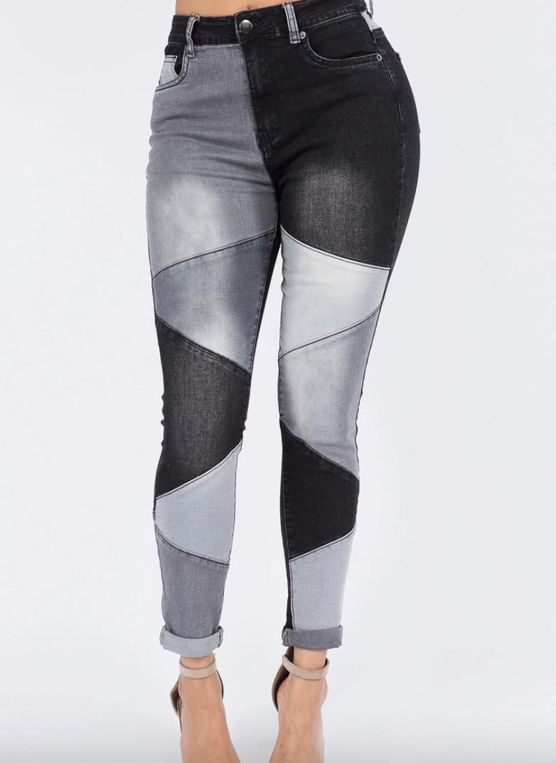 Connie Black/Gray Color Block Denim