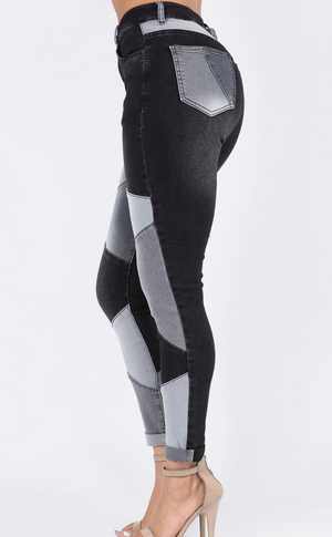 Connie Black/Gray Color Block Denim
