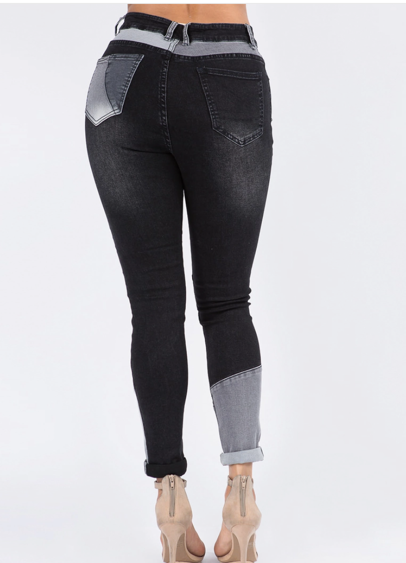 Connie Black/Gray Color Block Denim